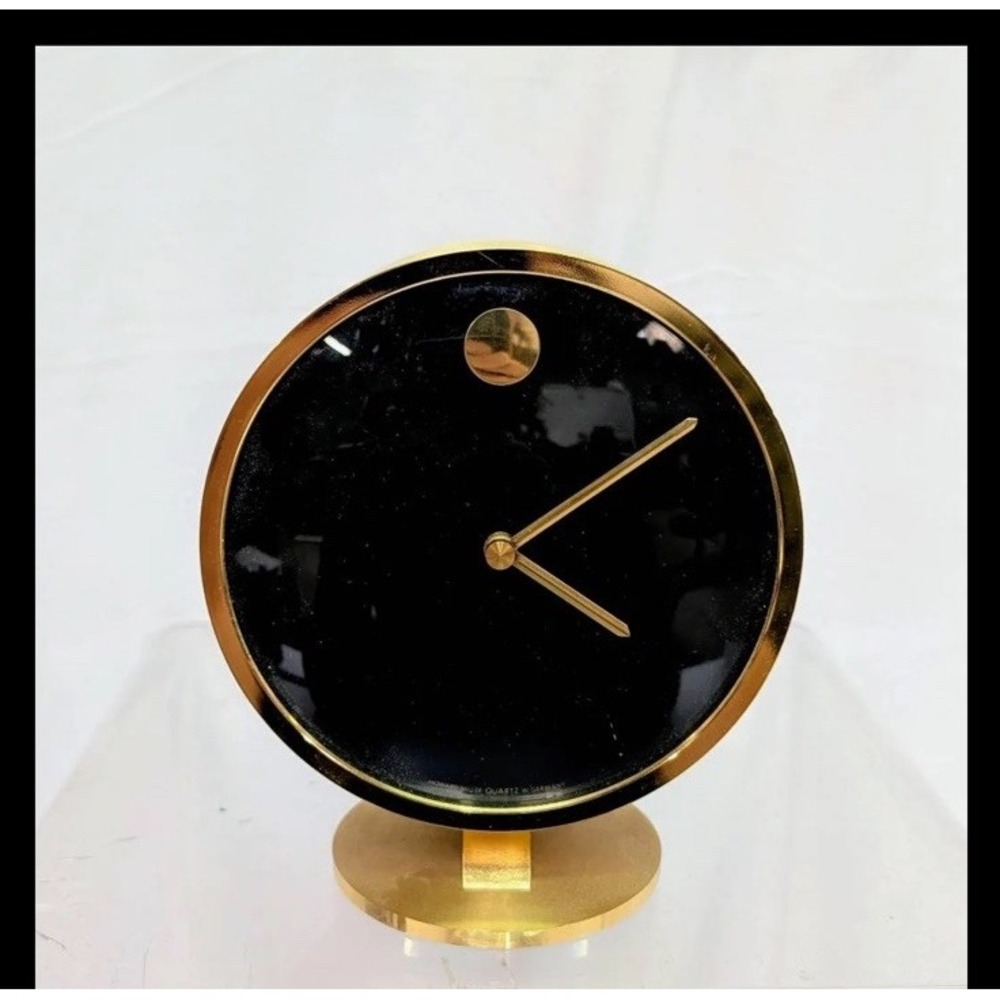Howard Miller Nathan Horwitt Museum Watch Desk Clock MCM Brass Black Germany